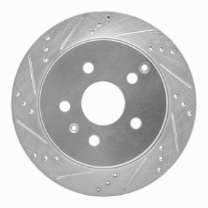 Chevrolet Equinox Brake Rotor (1) - Rear Left - R1 Concepts - Drilled & Slotted - Silver - `10-`17